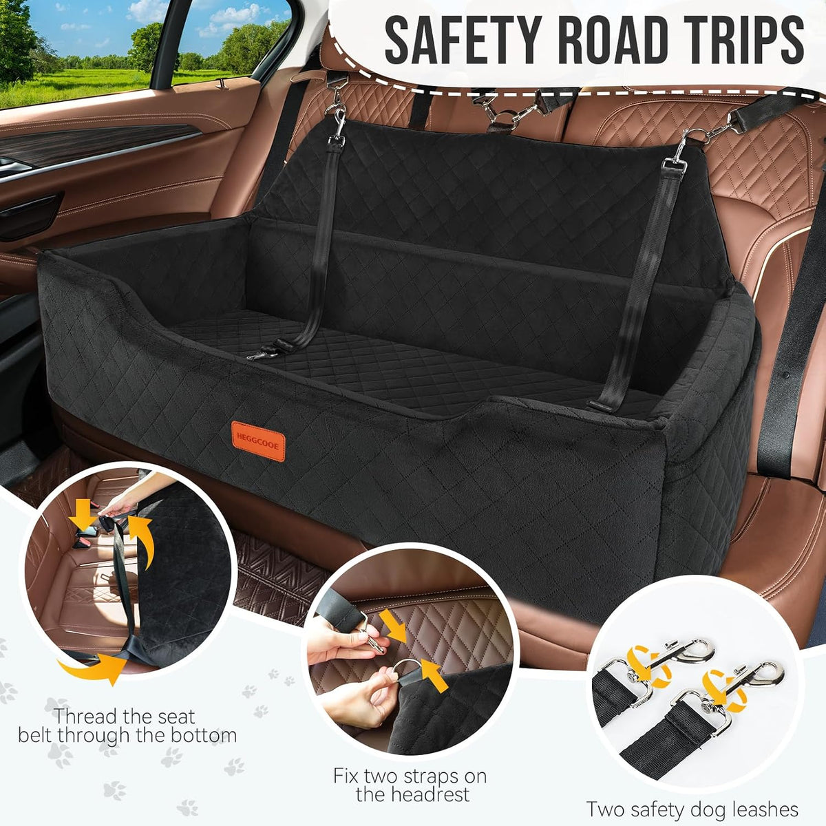 heggcooe large dog car seat under 100 lbs showing dimensions