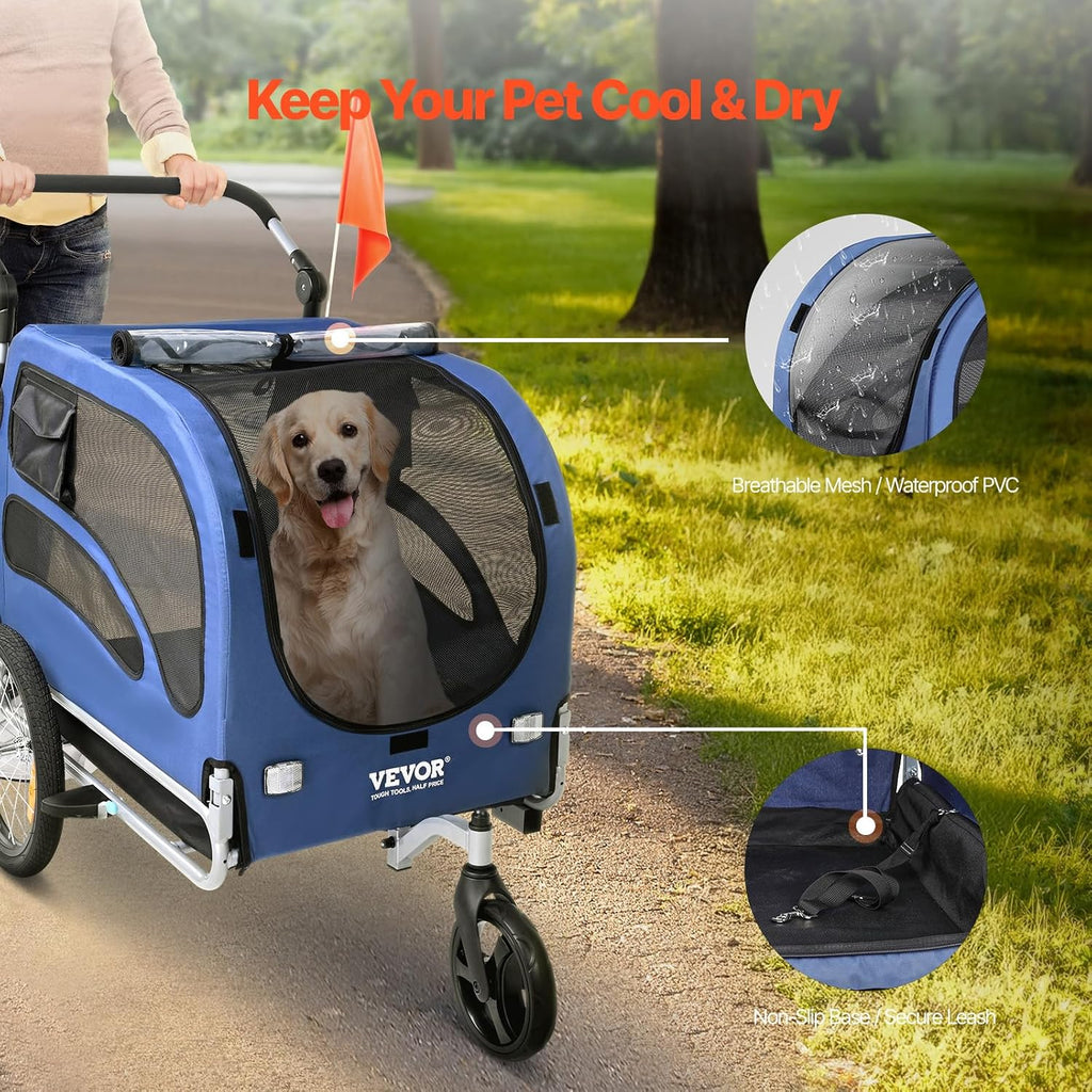 vevor dog bike trailer, supports up to 66/88/100, side view