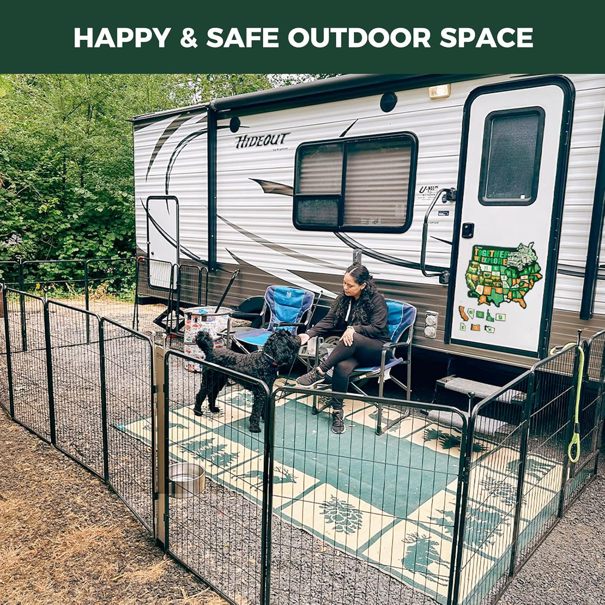 fxw instant dog playpen with rv step grid shown in use