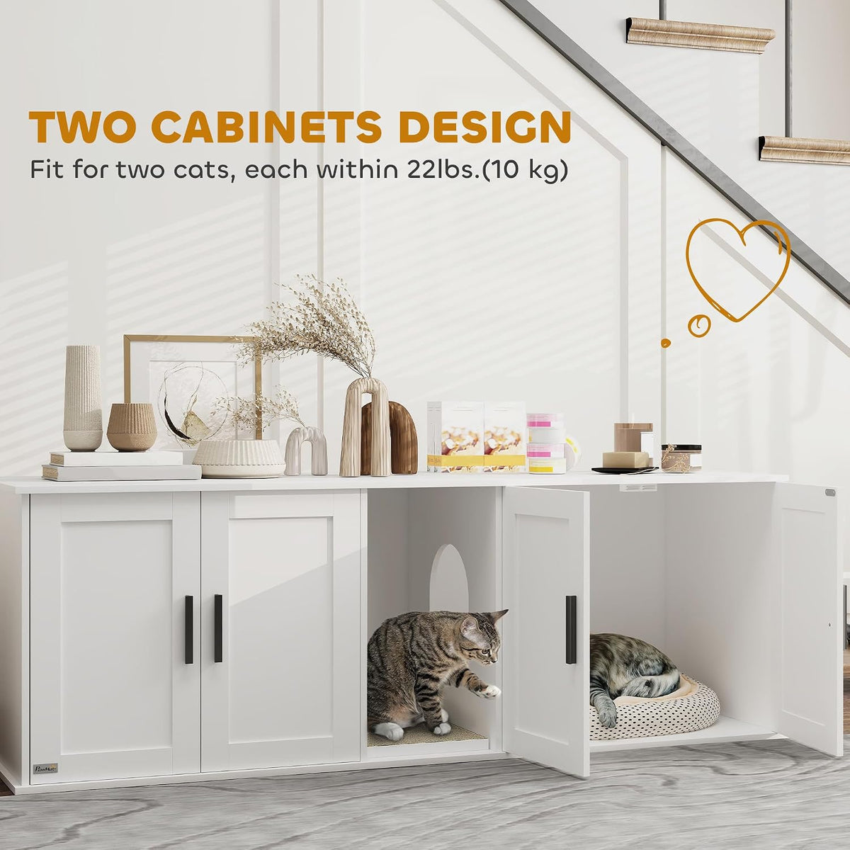 pawhut cat litter box enclosure for 2 cats, side view