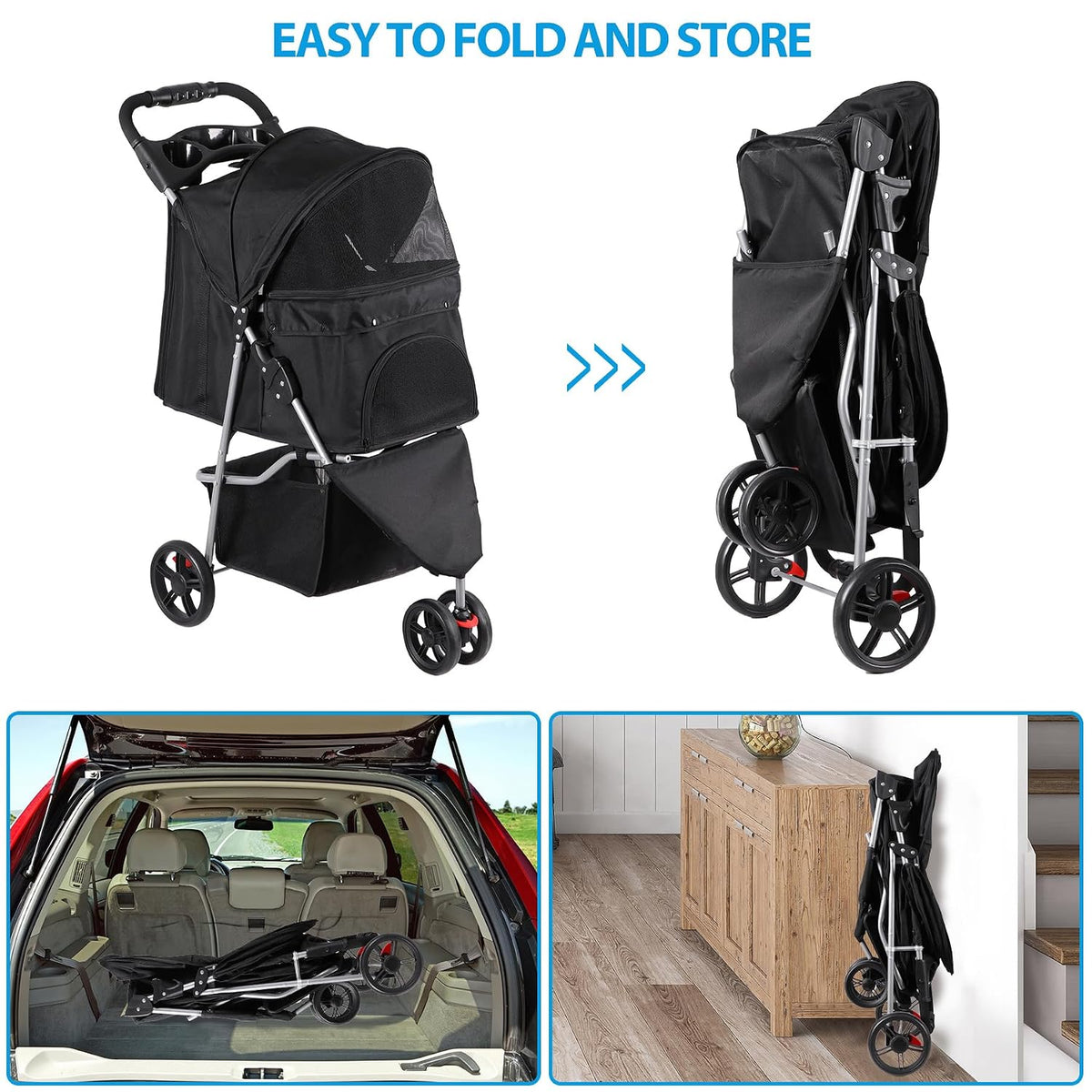 foldable pet stroller for cats and dogs 3, side view