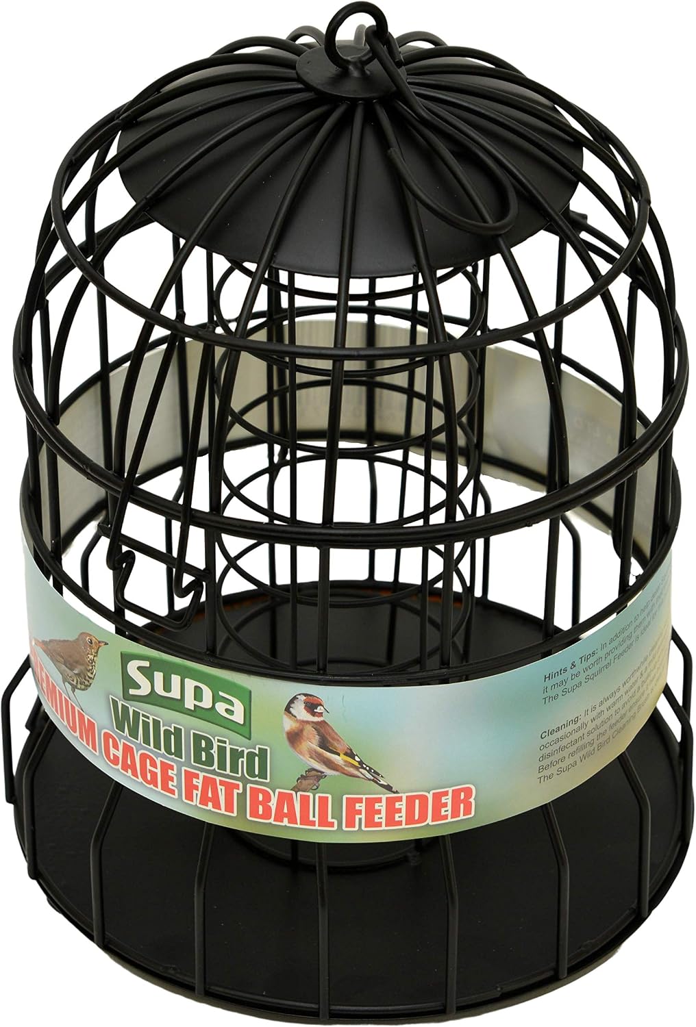 supa premium wild bird cage fat ball feeder showing dimensions