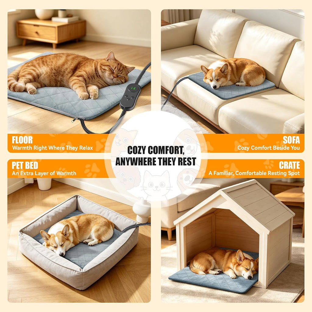 heated cat bed for pet/cats/dogs, cat heating pad, front angle view