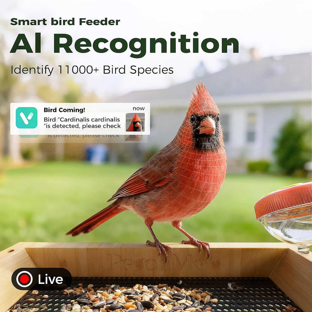 perchme® smart bird feeder with camera,2k hd solar showing dimensions
