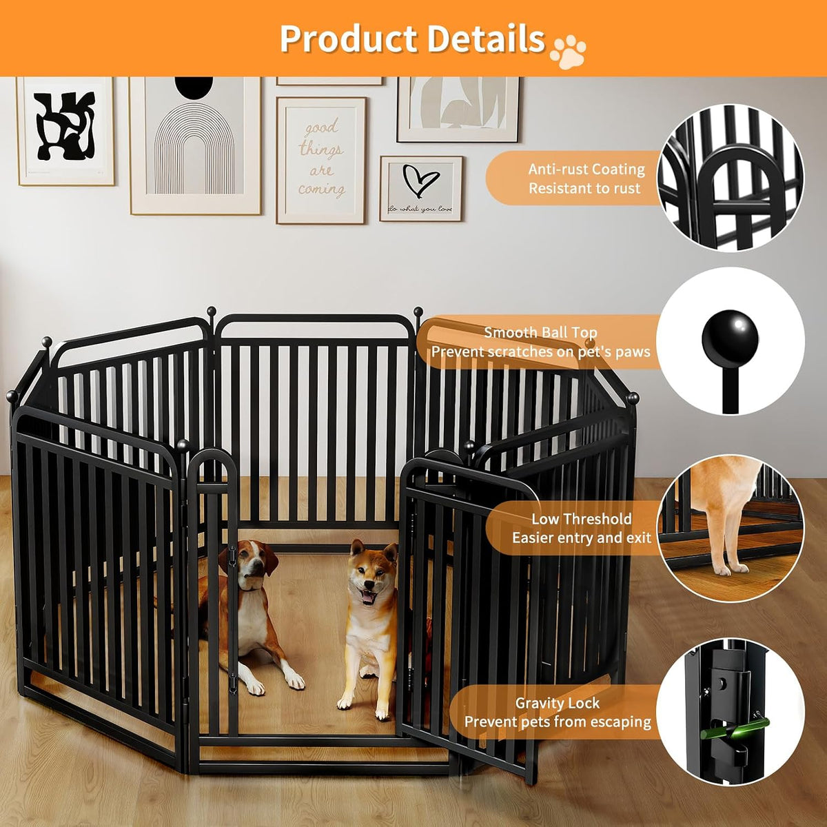 thickened metal tube dog playpen outdoor, low threshold, close-up detail
