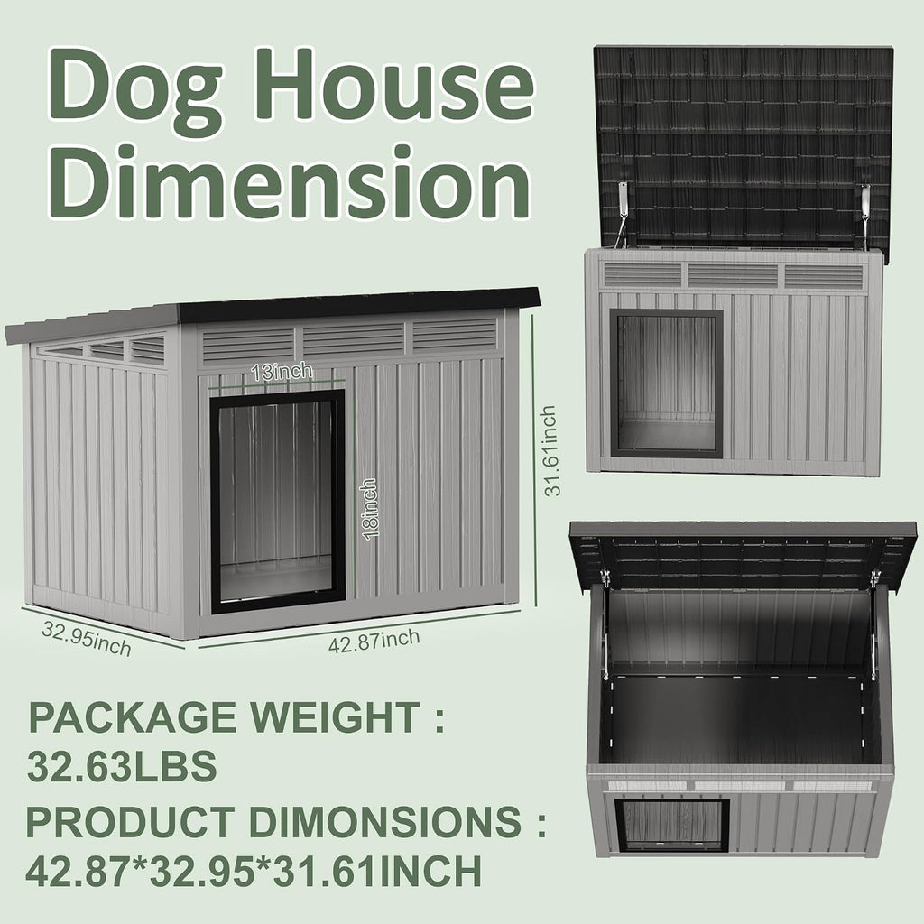 drato large dog house, weatherproof resin large dog, side view