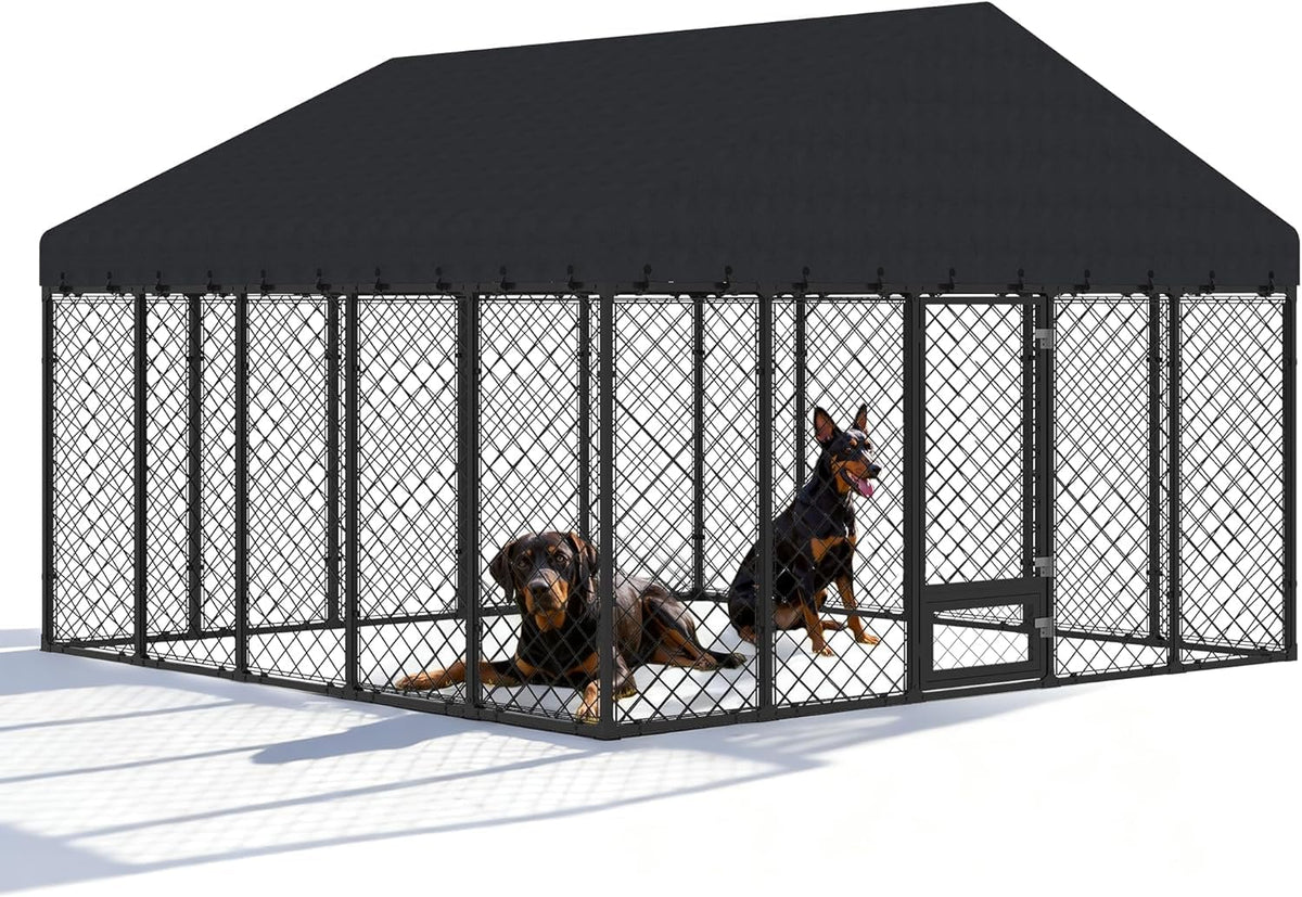 10x10ft outdoor dog kennel with roof and feeding, main product view