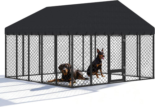 10x10ft outdoor dog kennel with roof and feeding, main product view