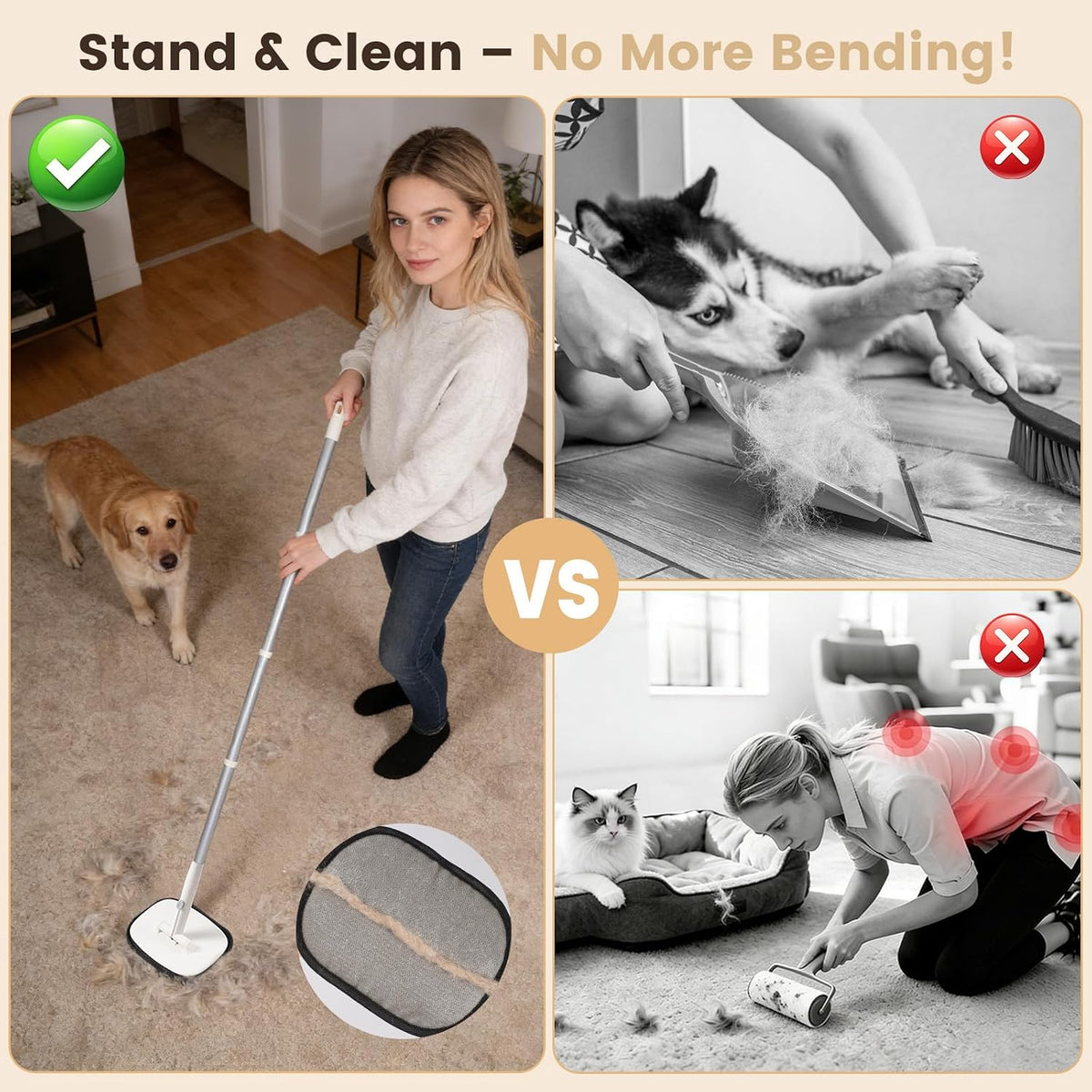 pet hair remover for cat & dog, reusable shown in use