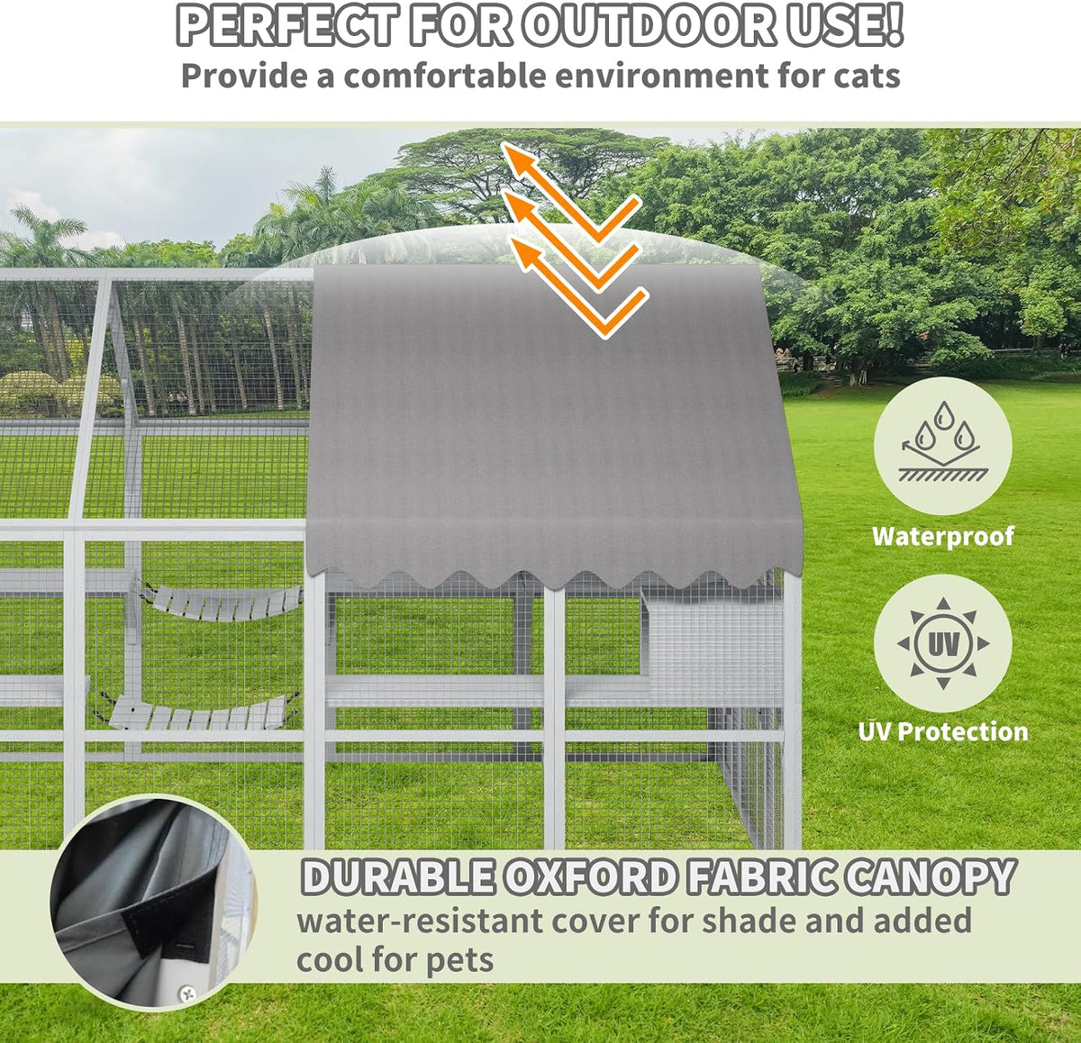 112" catio outdoor cat enclosure large 57.24ft² wooden, close-up detail