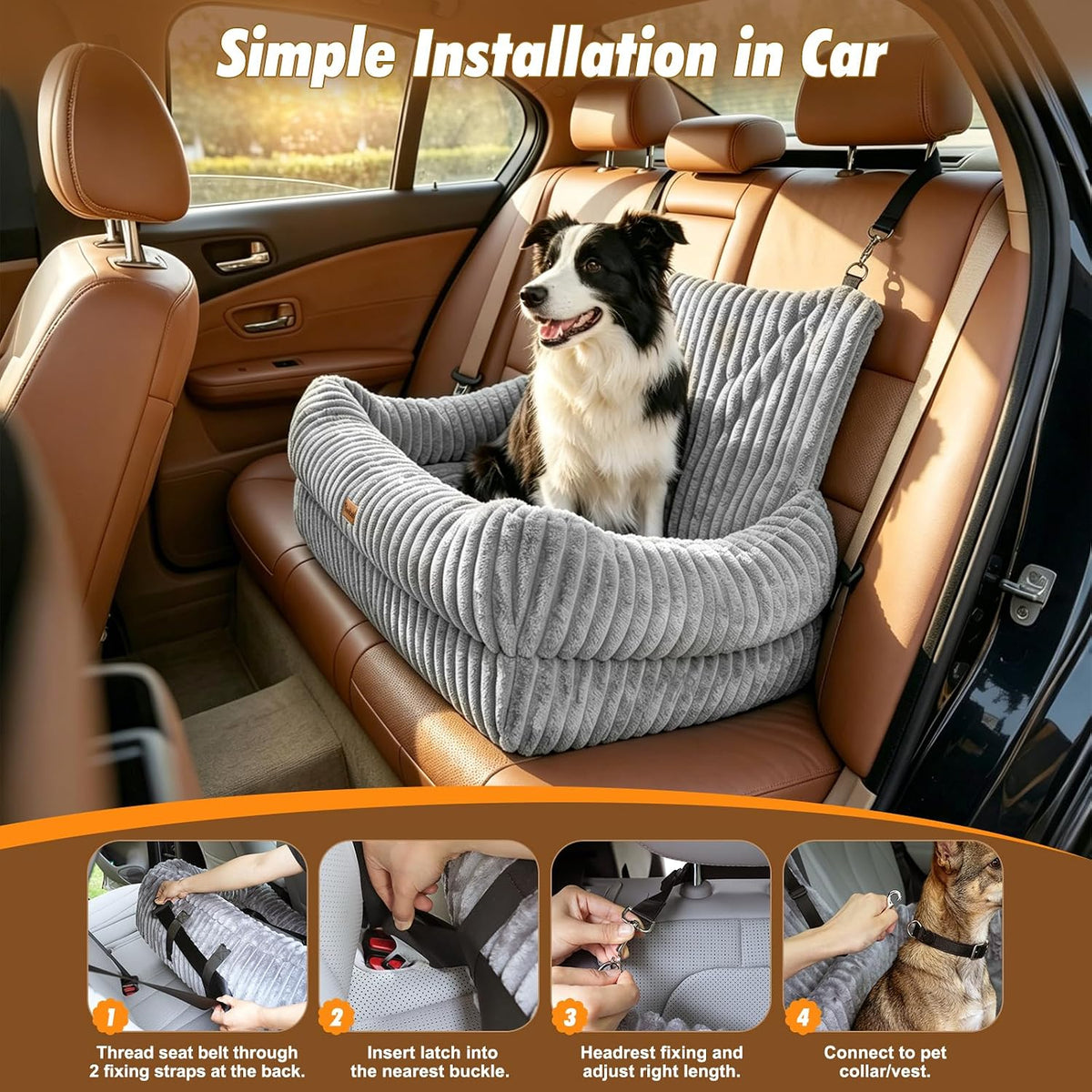 pawaboo dog car seat bed, memory foam booster showing dimensions