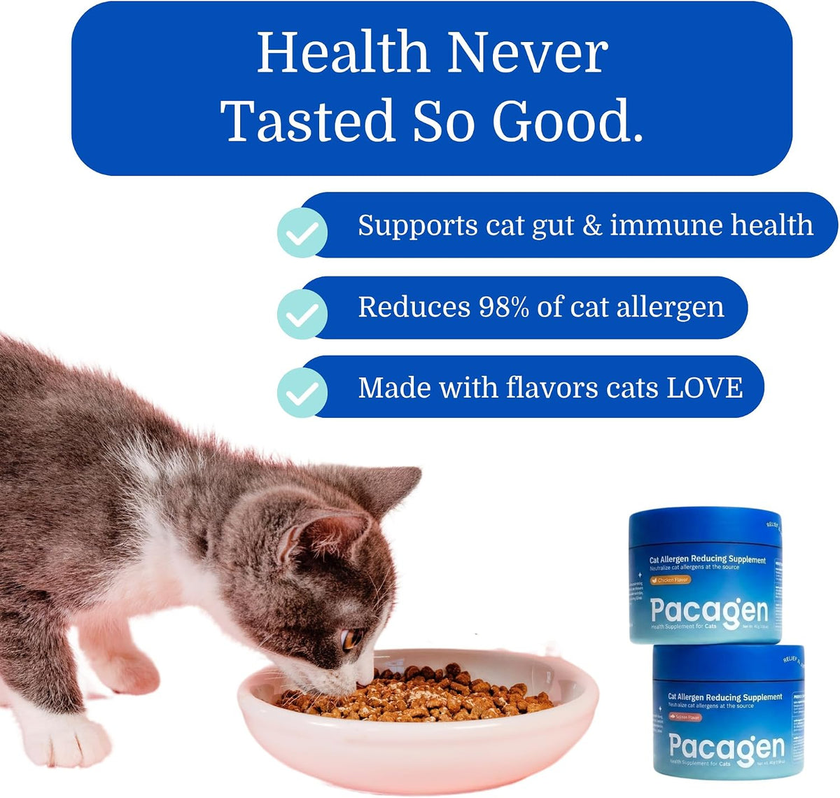 pacagen cat allergen reducing supplement (chicken), close-up detail