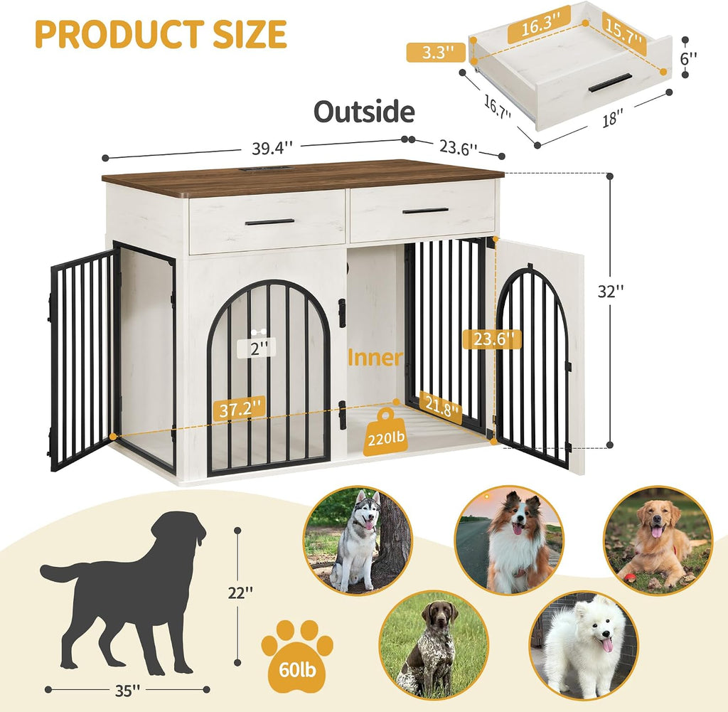 hzuaneri 39.4 in dog crate furniture with storage shown in use