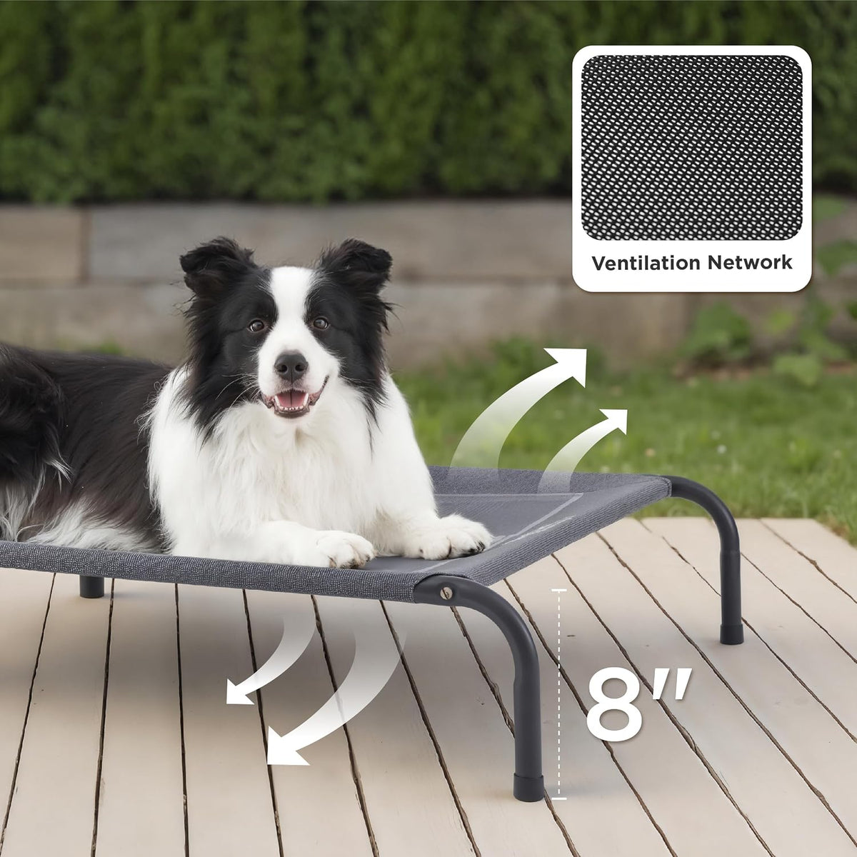 bedsure outdoor elevated cooling dog bed large sized shown in use