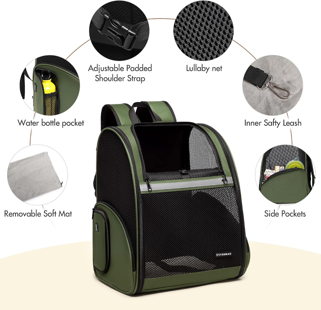 pet backpack carrier, large cat carrier backpack up, front angle view