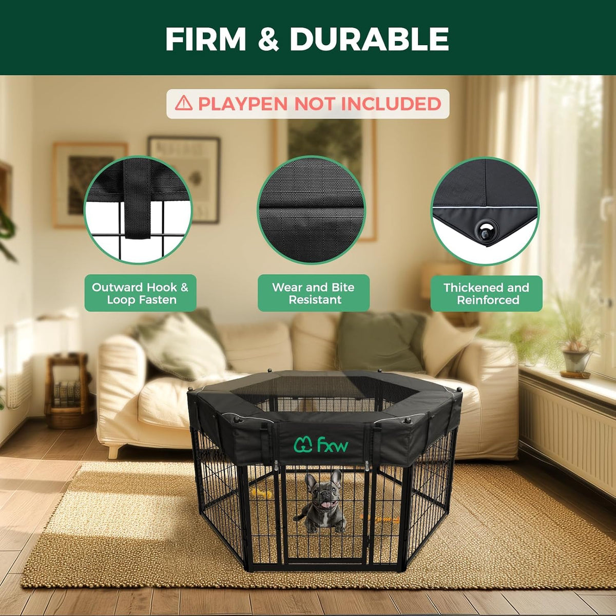 fxw mesh top cover for 24" h 6-panel showing dimensions