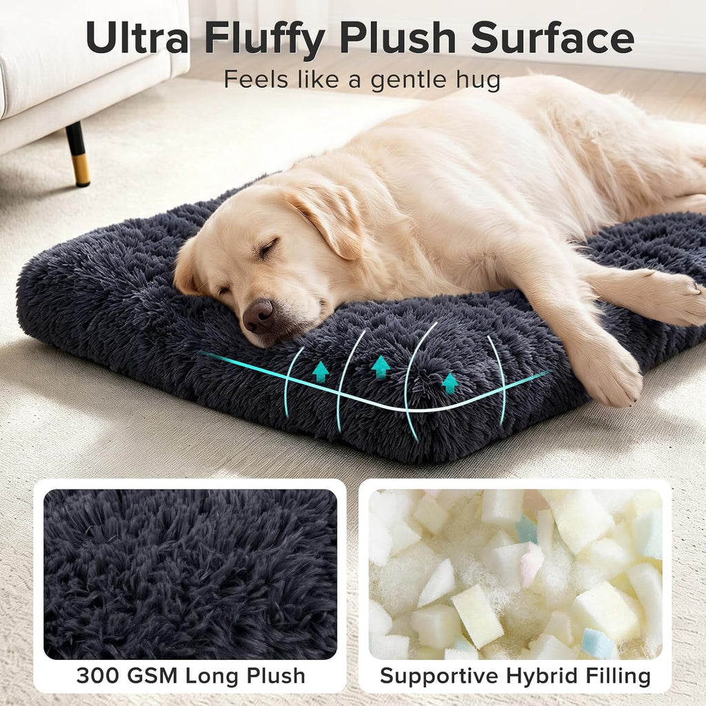 joejoy large dog bed crate pad, deluxe plush shown in use