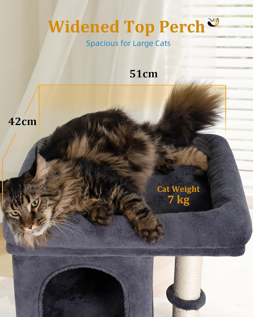 aechonow cat tree for large cat,2 cozy cat shown in use