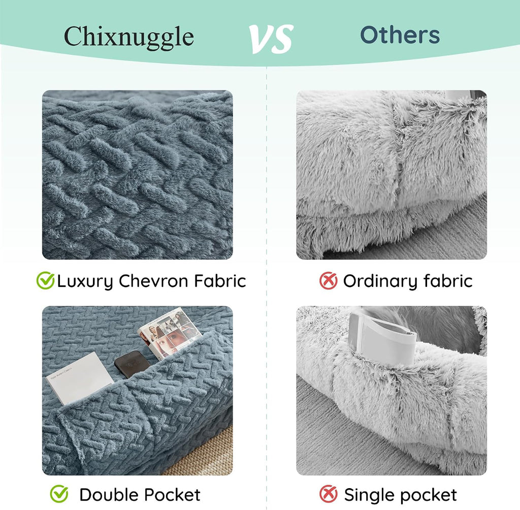 chixnuggle orthopedic human dog bed,with faux fur washable showing dimensions