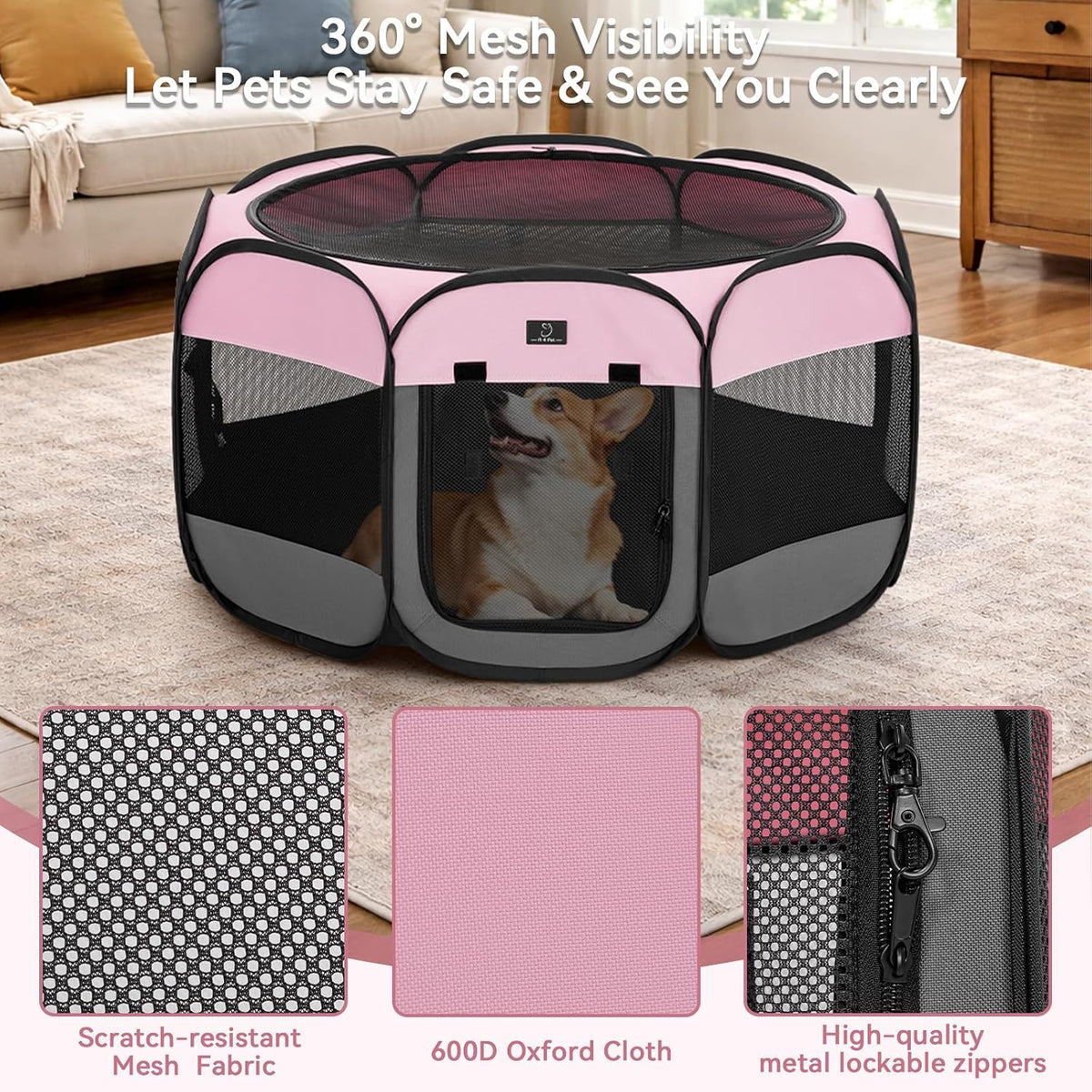 a 4 pet 40.55-in dog playpen, small dogs shown in use