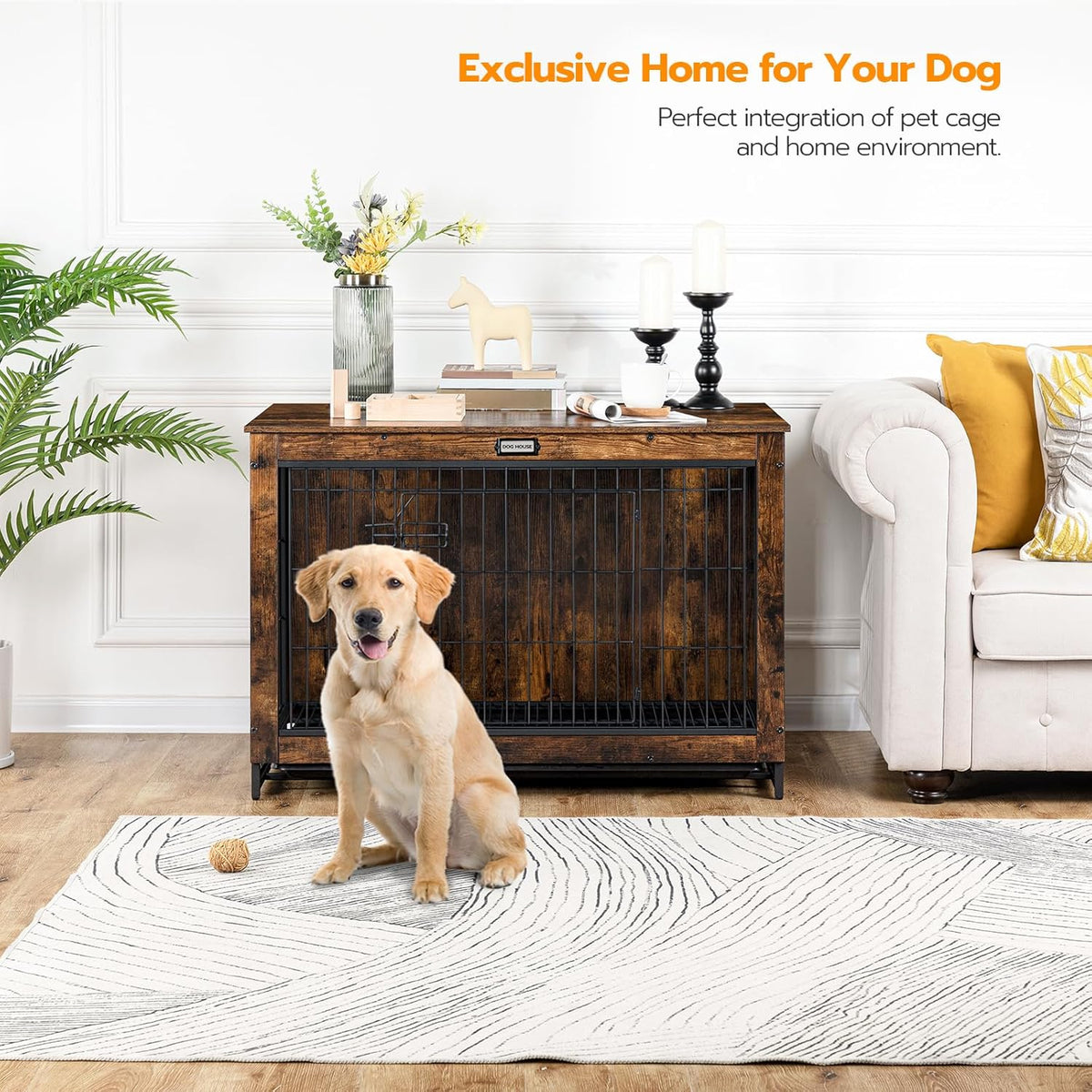 hoobro dog crate furniture, 38.6" large dog kennel shown in use