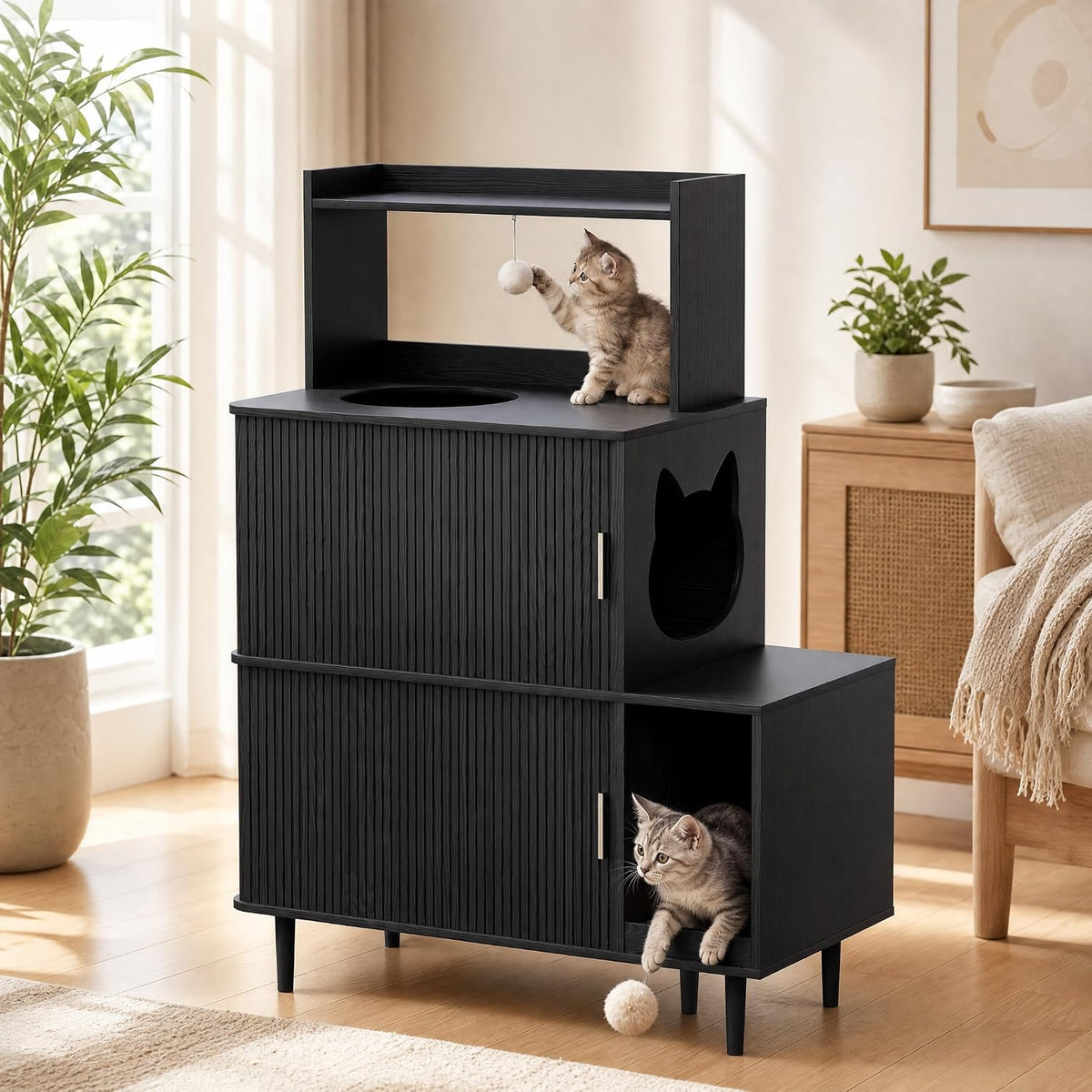 dhh double cat litter box enclosure furniture for, main product view