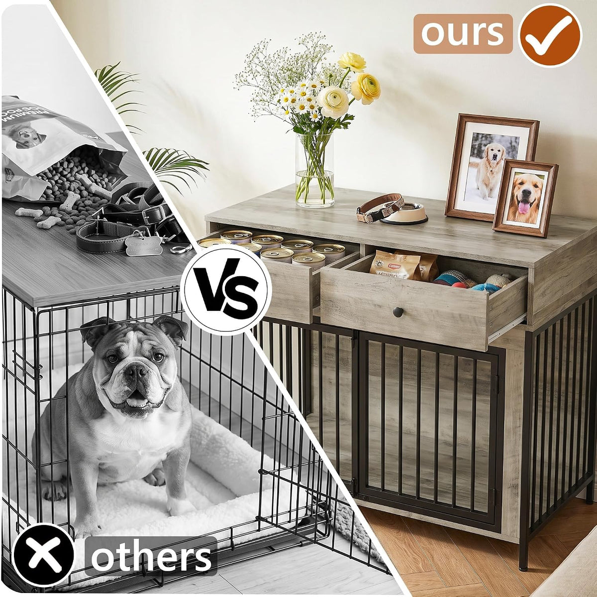 lemberi 44 inch large dog crate furniture with, close-up detail