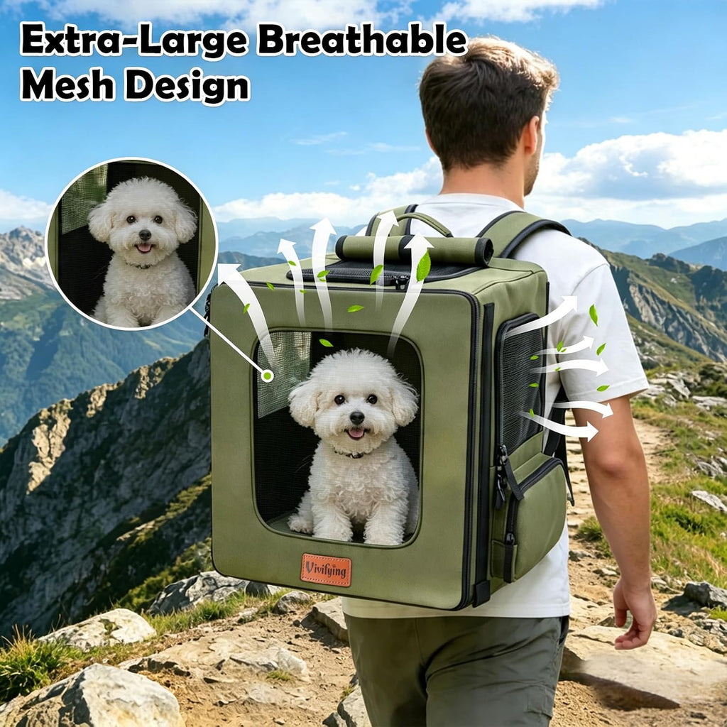 vivifying dog backpack carrier, 16.5"×15"×10.6" breathable pet backpack, close-up detail