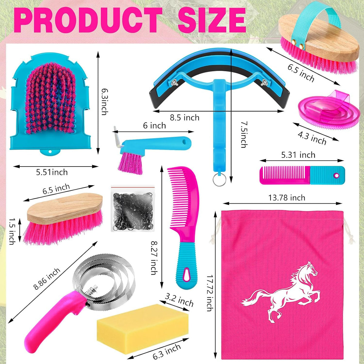 abbylike 12 pieces horse grooming kit equine care shown in use
