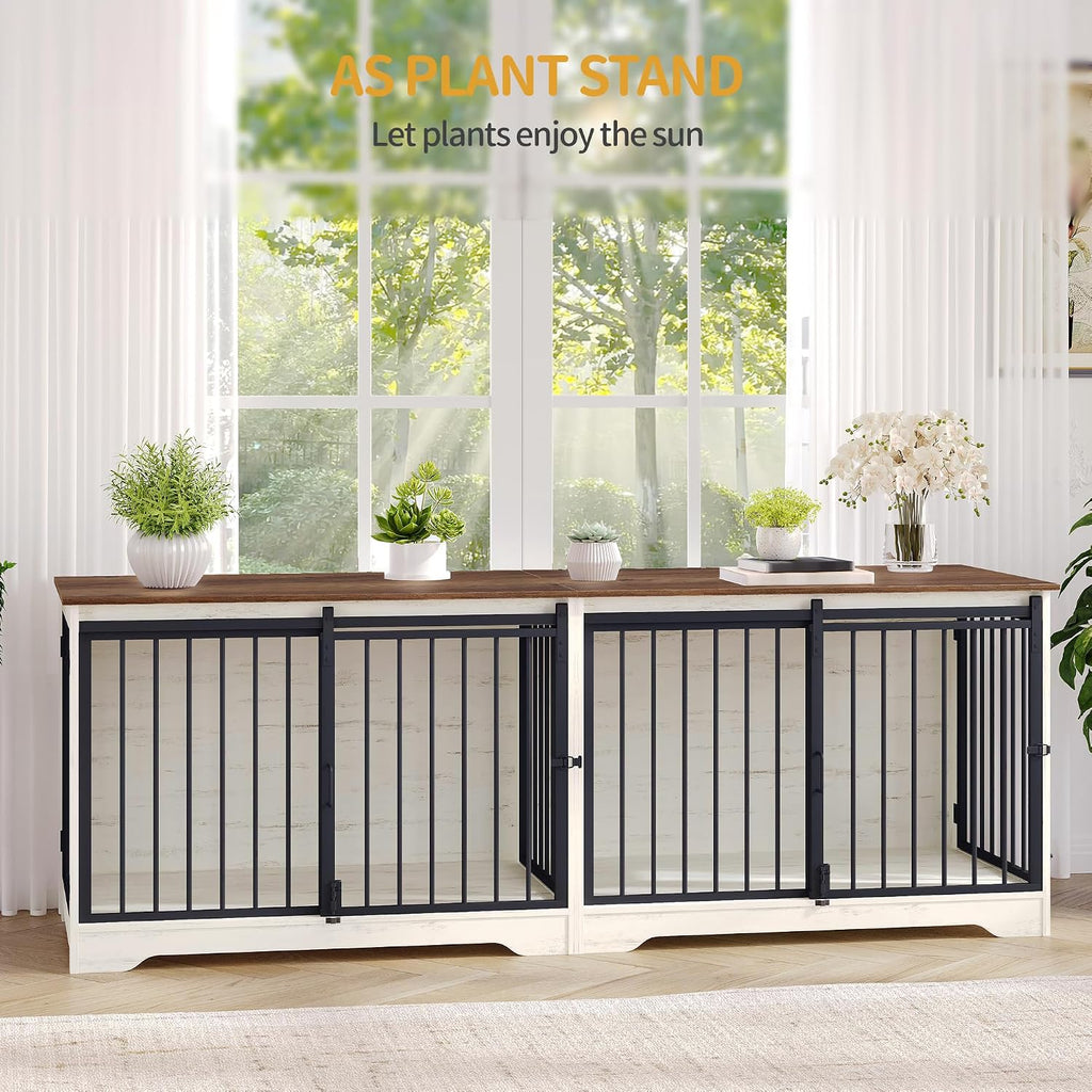 hzuaneri 77.6 in double dog crate furniture, dog, front angle view