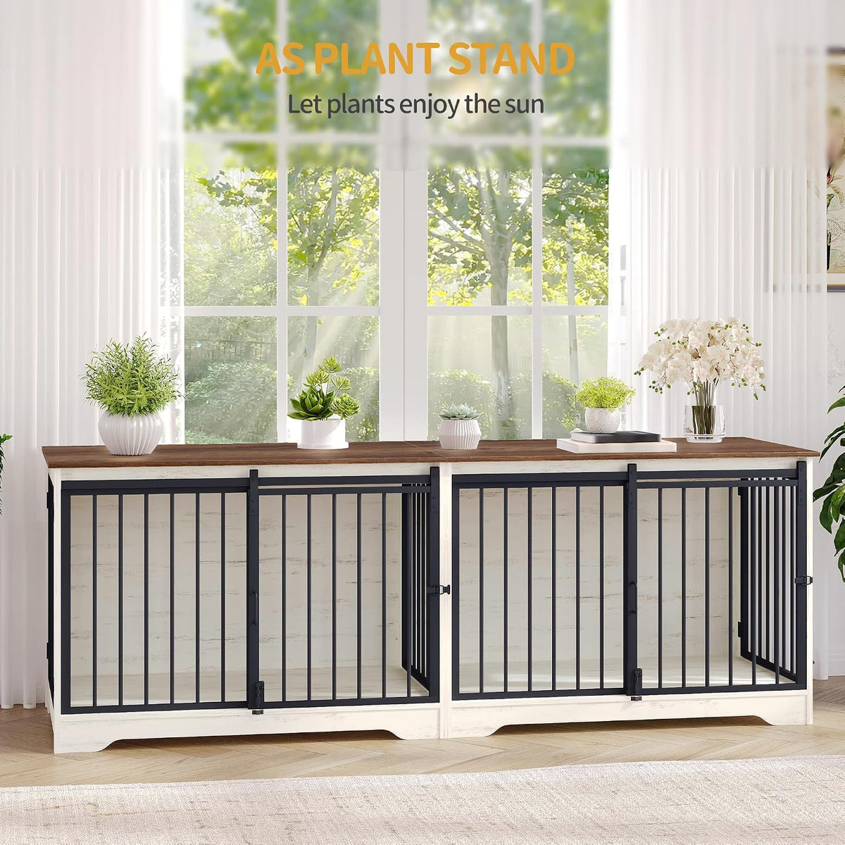 hzuaneri 77.6 in double dog crate furniture, dog, front angle view