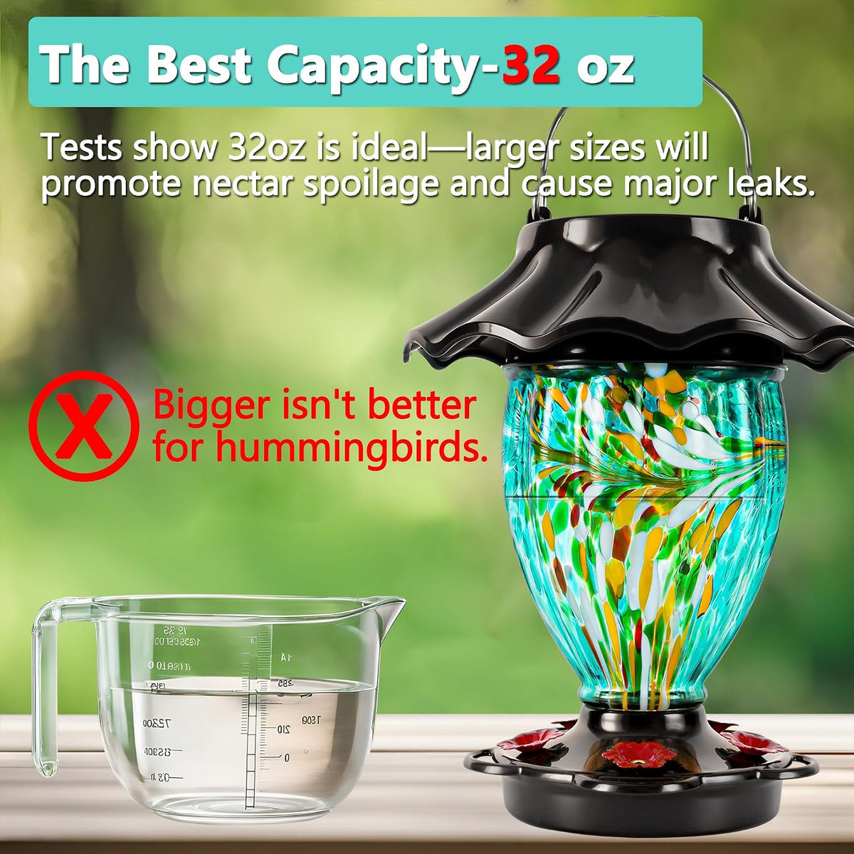 lujii solar powered color changing hummingbird feeder for showing dimensions