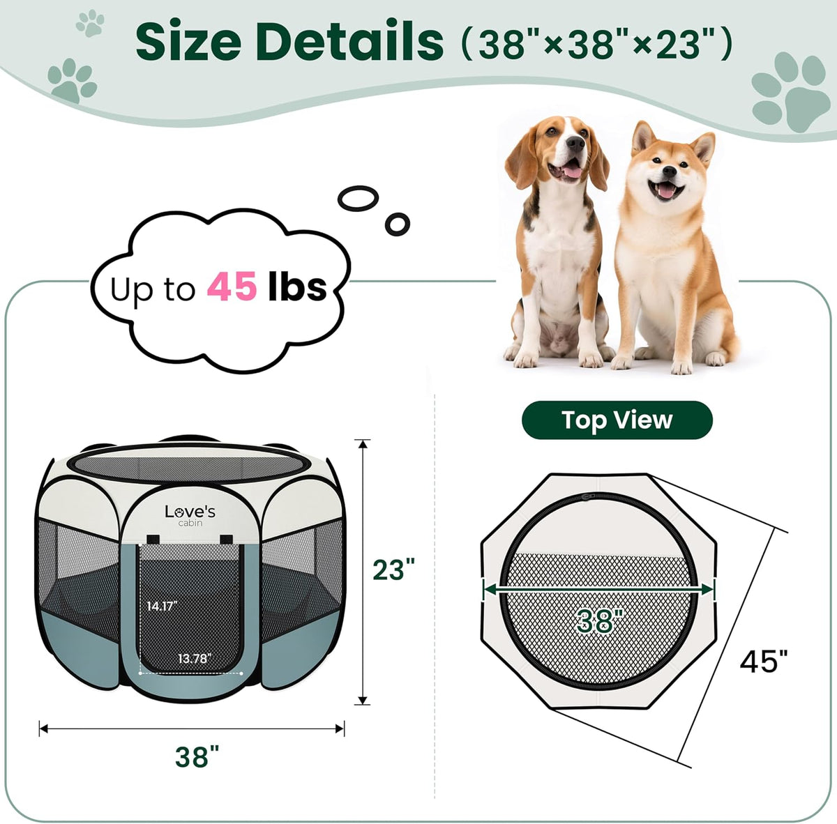 love's cabin pet puppy dog playpen, large dog, close-up detail