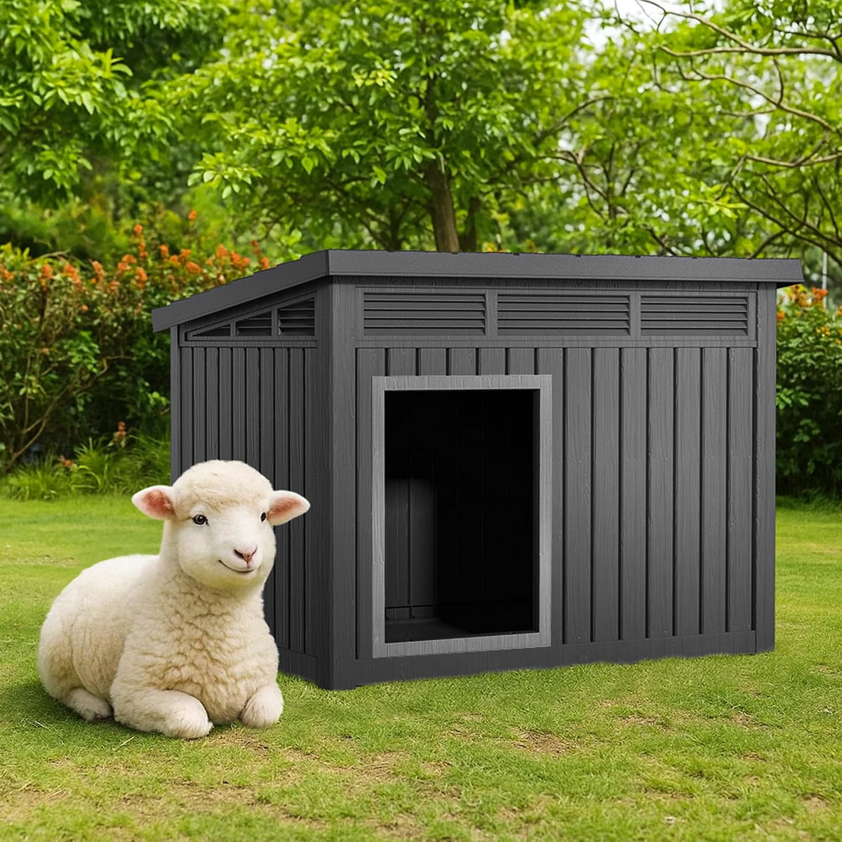 drato outdoor dog and goat house - resin shown in use