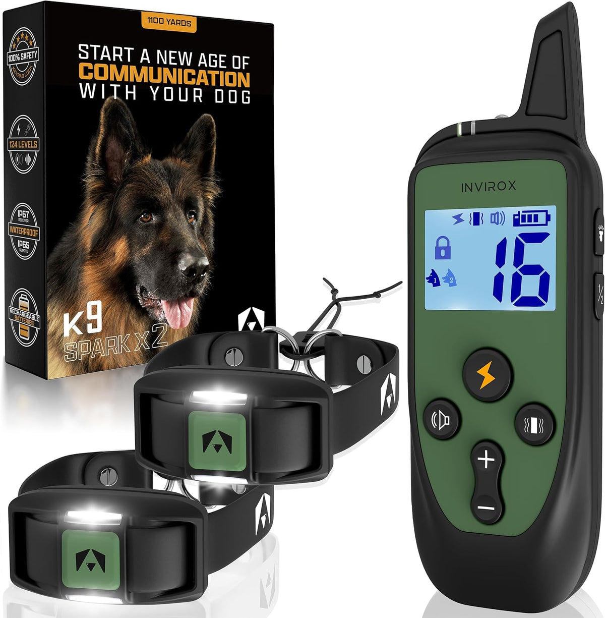 invirox dog training collar with remote, shock collar, main product view