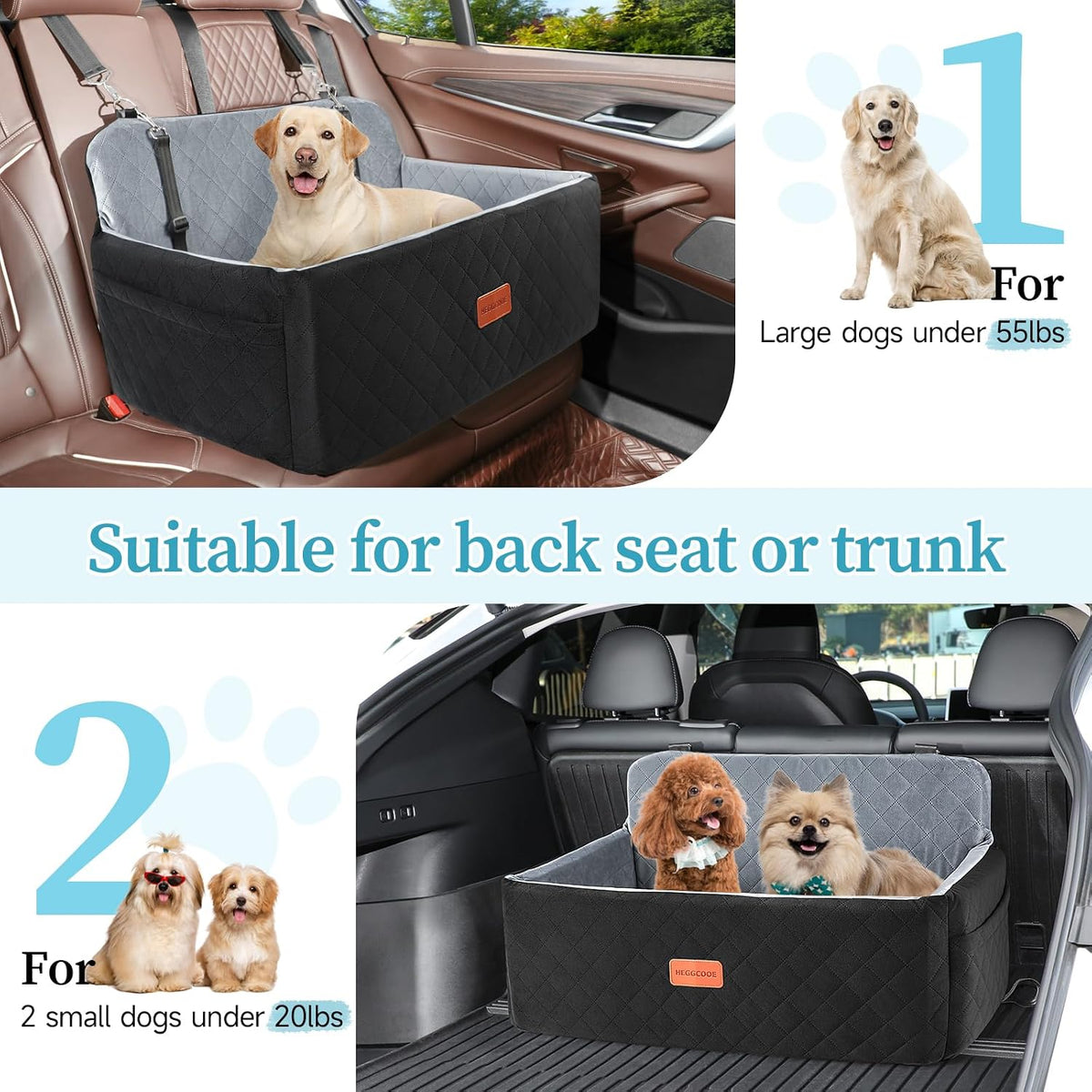 dog car seat for medium large dogs under showing dimensions