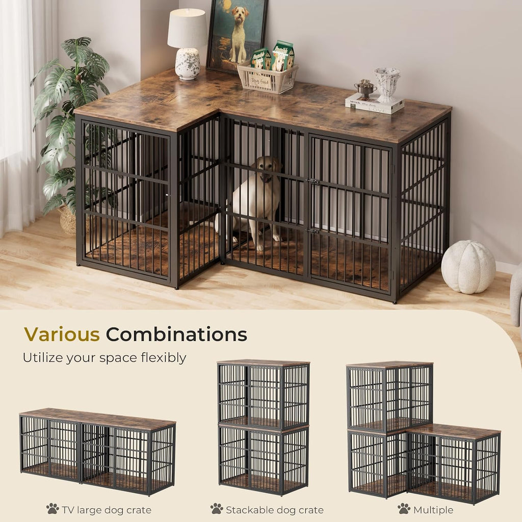 48" xxl dog crate furniture, 3-door heavy duty shown in use