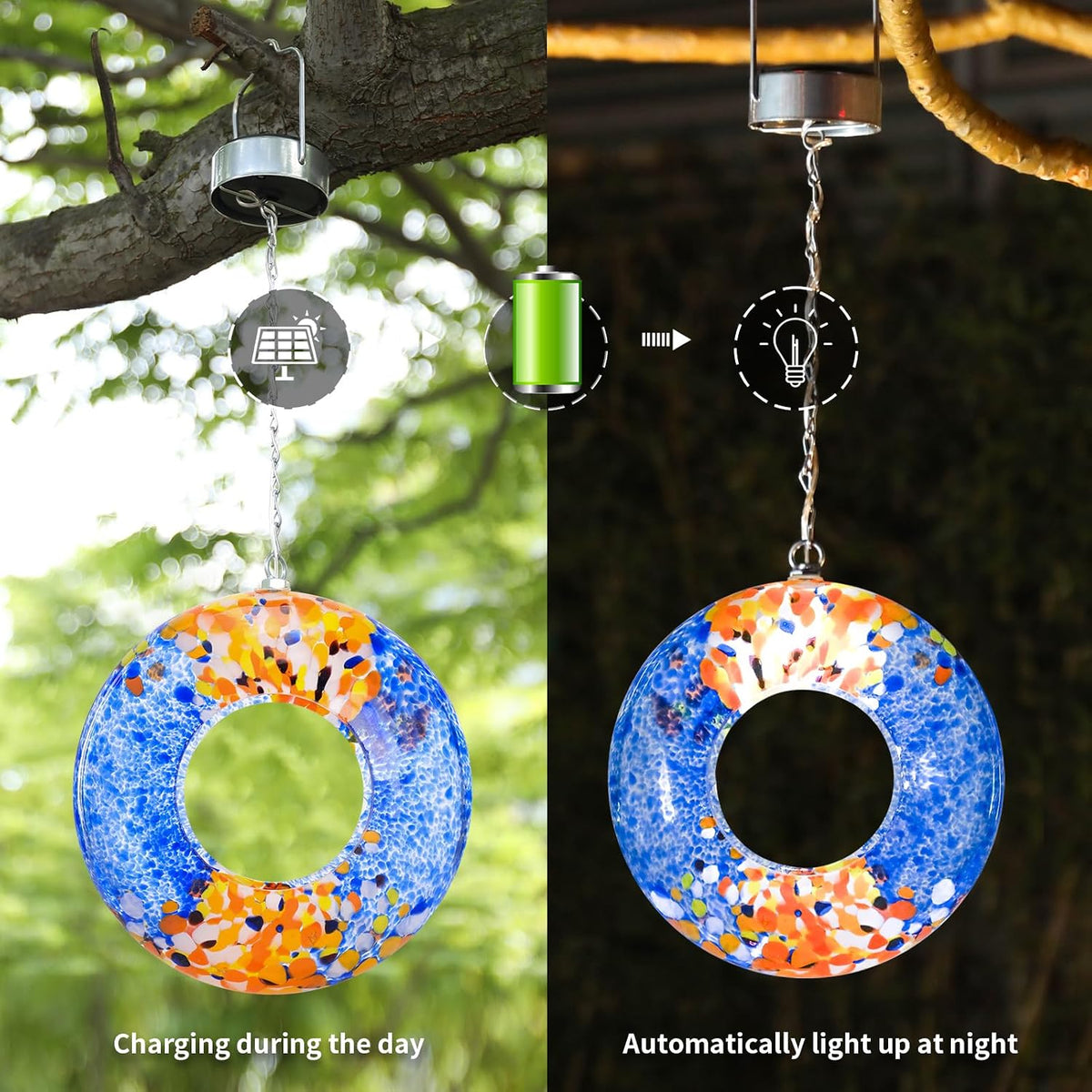 vcuteka glass bird feeder, fly through solar birdfeeders, side view