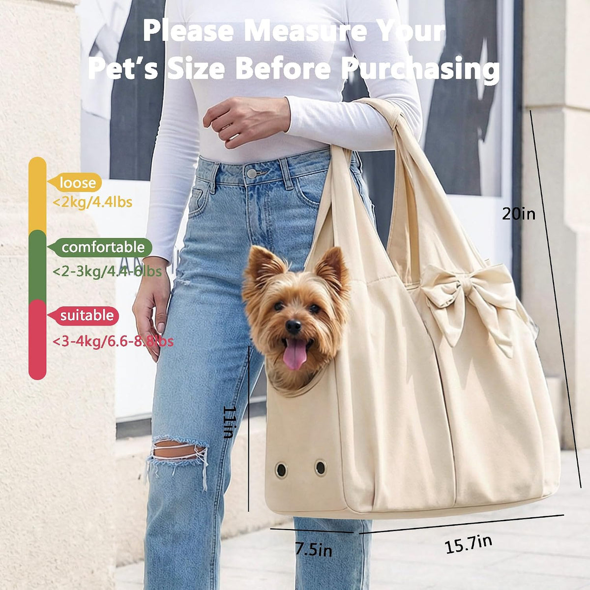 fashion dog purse carrier for small dogs and shown in use