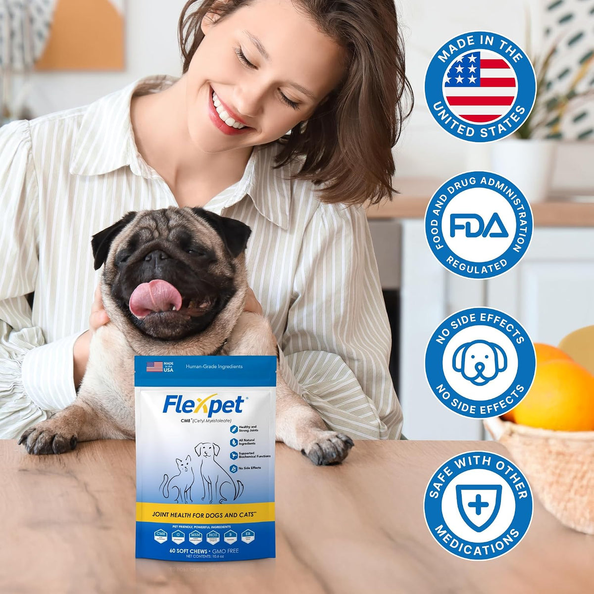 hip & joint supplement for dogs & cats showing dimensions
