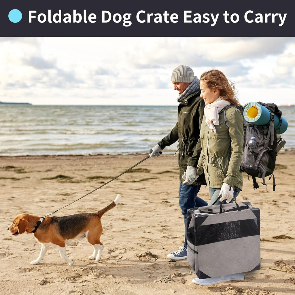 zikopomi 30 inch portable soft foldable dog crate shown in use