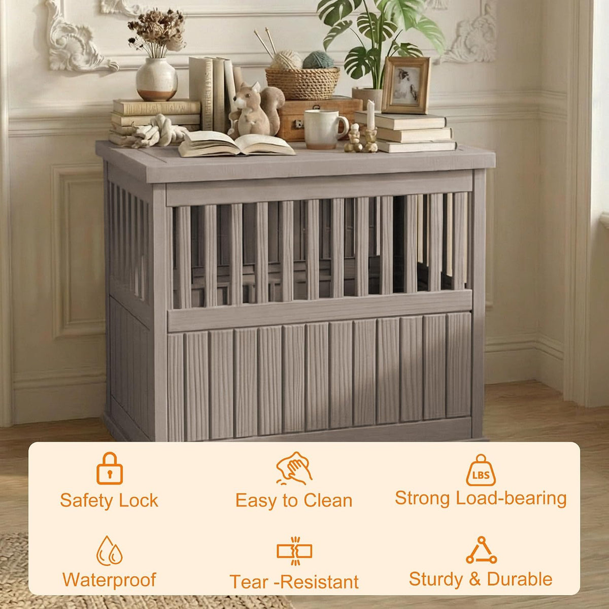 efu 43 inch large dog crate furniture, indoor, side view