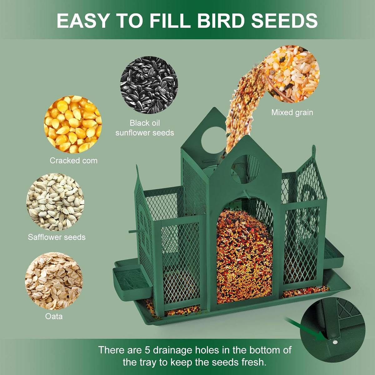 solar bird feeder house for outside hanging, large, side view