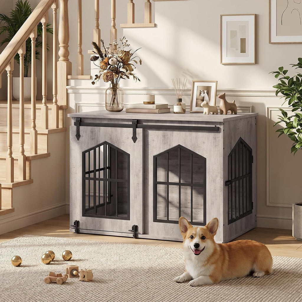 mahancris dog crate furniture, 31.5" farmhouse dog kennel on a desk or shelf