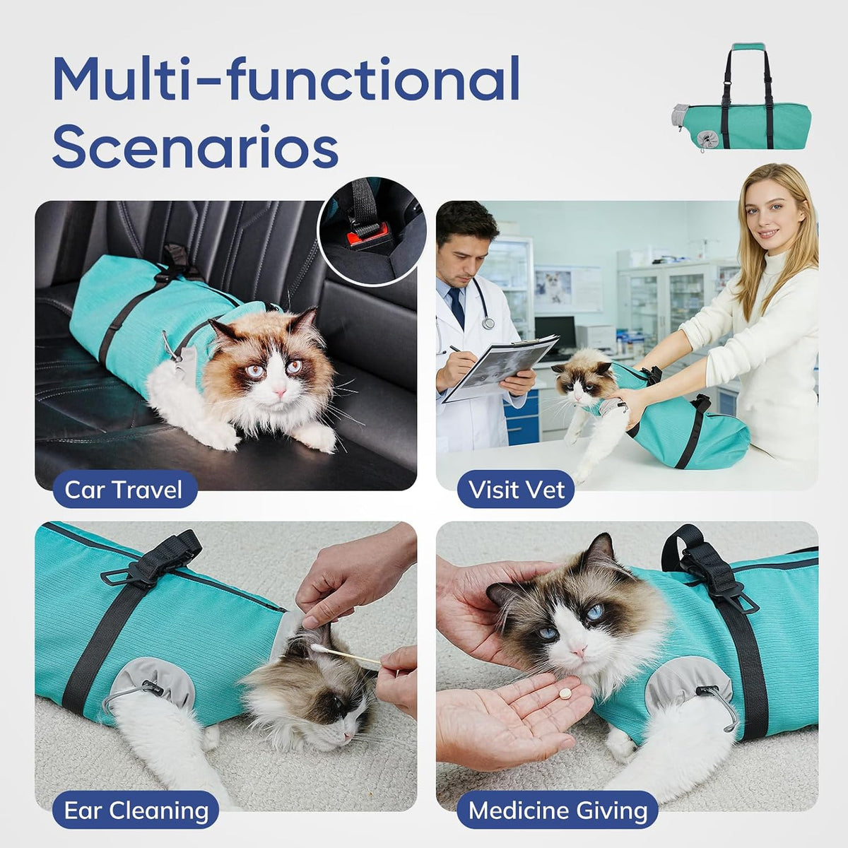 cat carrier pouch, soft cat grooming restraint bag showing dimensions