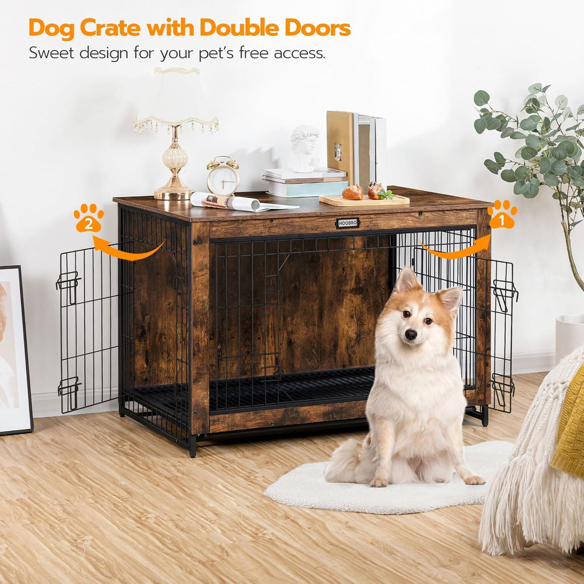 hoobro dog crate furniture, 38.6" large dog kennel, side view