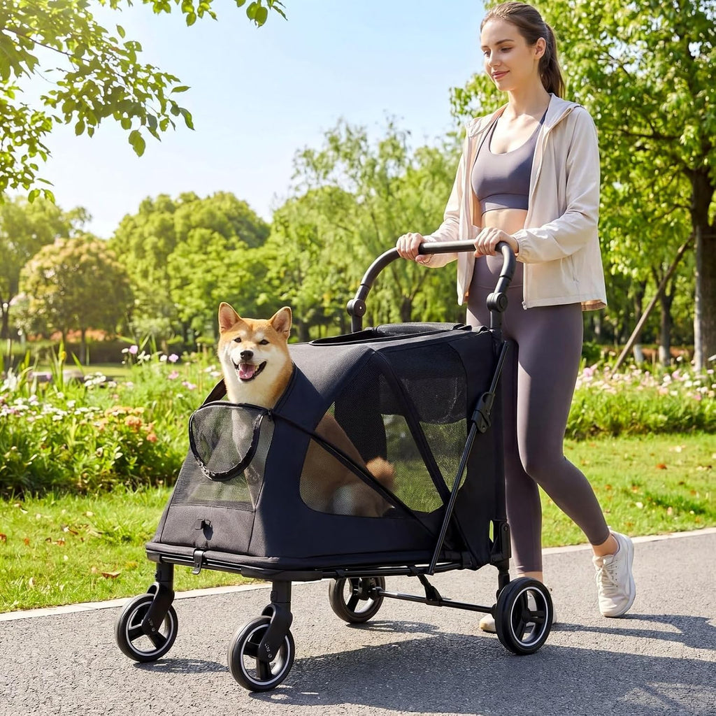 mamizo foldable dog stroller for large & medium shown in use