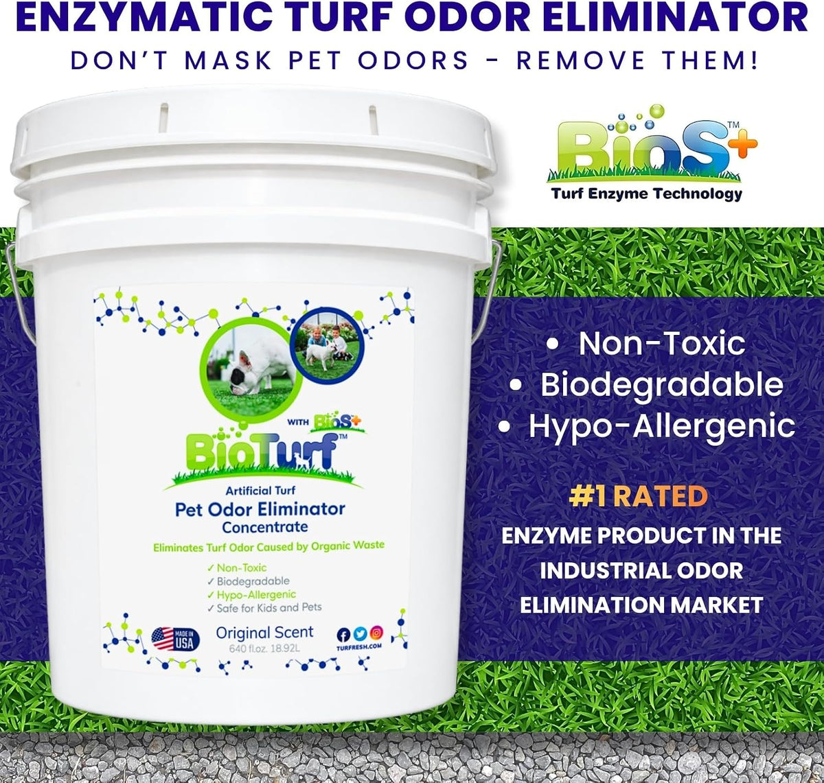 bioturf bios+ artificial turf cleaner deodorizer concentrate 5, side view