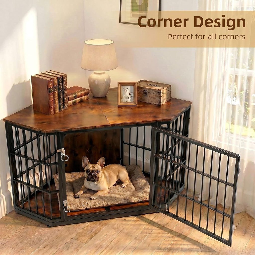 vowner 52 inch dog crate furniture corner for, side view
