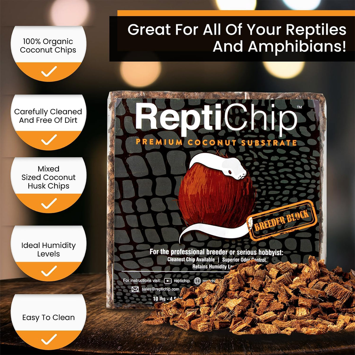 reptichip reptile substrate coconut chip bedding 72 quart, close-up detail